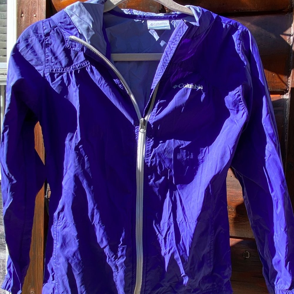 Columbia Jacket Girls Kids Purple Windbreaker w/Hood Rain Coat Zip Size 10/12